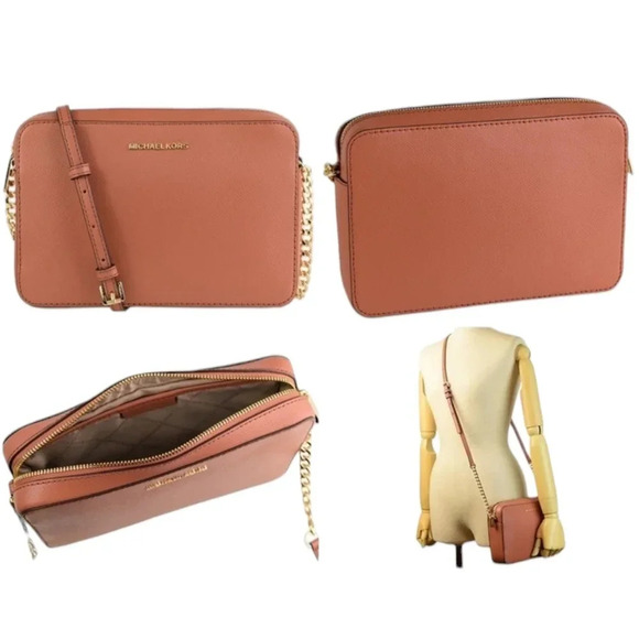 Michael Kors Pink Crossbody Jet Set Purse Saffiano Leather - Picture 1 of 12